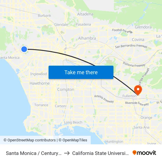 Santa Monica / Century Park West to California State University, Fullerton map