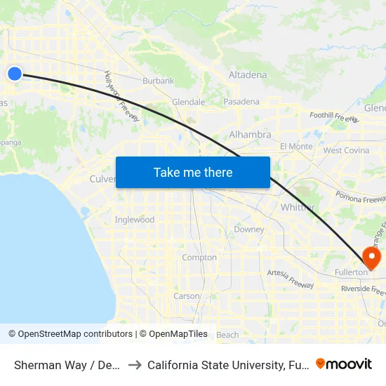 Sherman Way / De Soto to California State University, Fullerton map