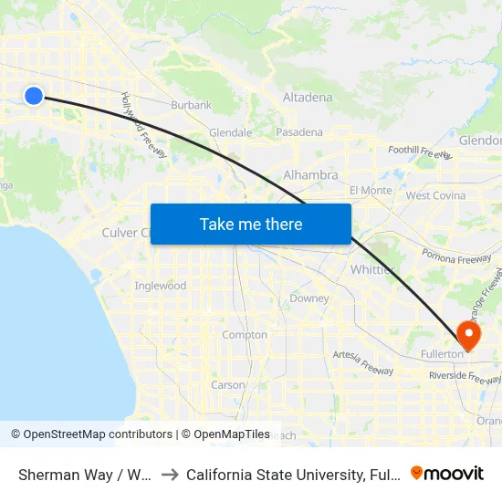 Sherman Way / Wilbur to California State University, Fullerton map