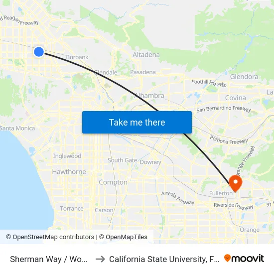 Sherman Way / Woodman to California State University, Fullerton map
