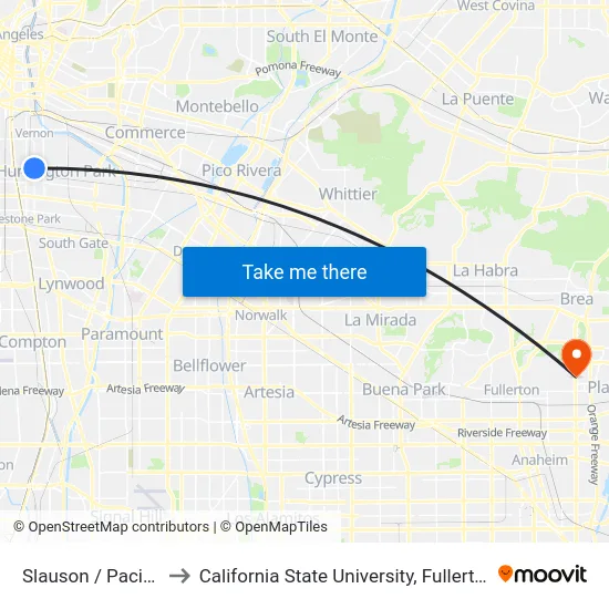 Slauson / Pacific to California State University, Fullerton map