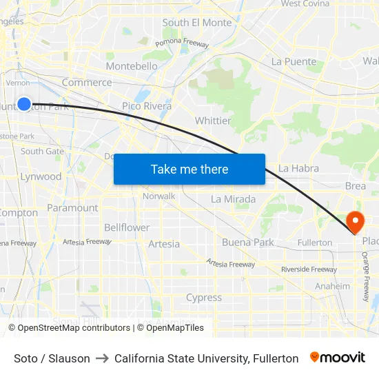 Soto / Slauson to California State University, Fullerton map