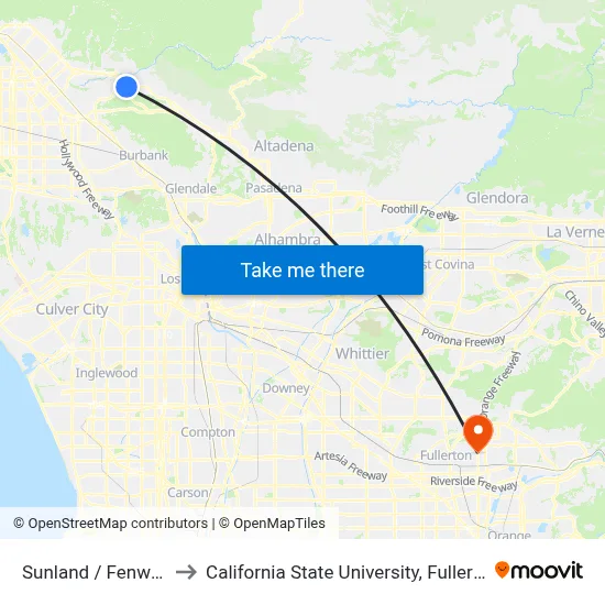 Sunland / Fenwick to California State University, Fullerton map