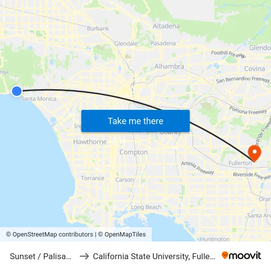 Sunset / Palisades to California State University, Fullerton map