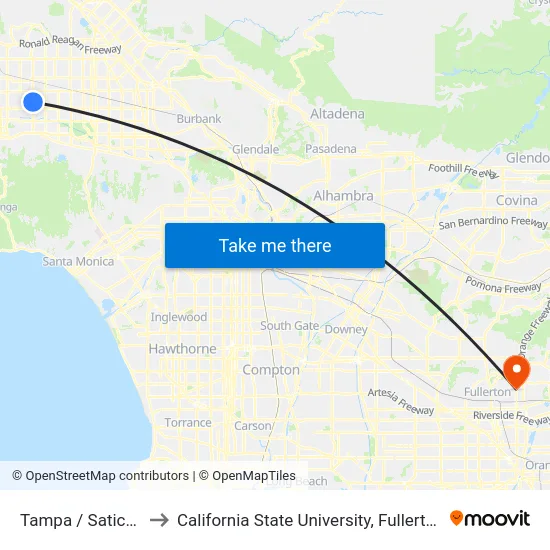 Tampa / Saticoy to California State University, Fullerton map