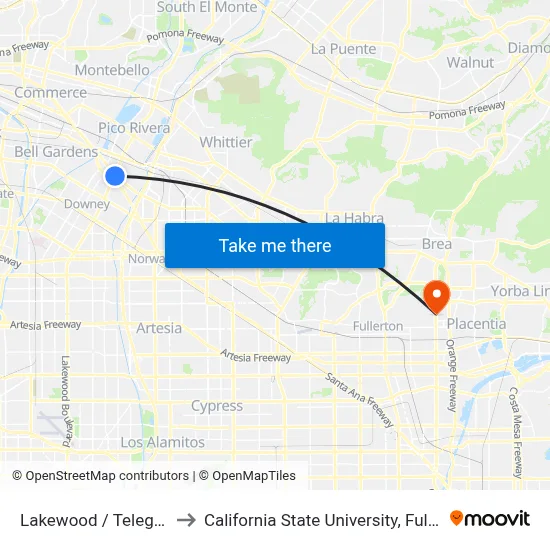 Lakewood / Telegraph to California State University, Fullerton map