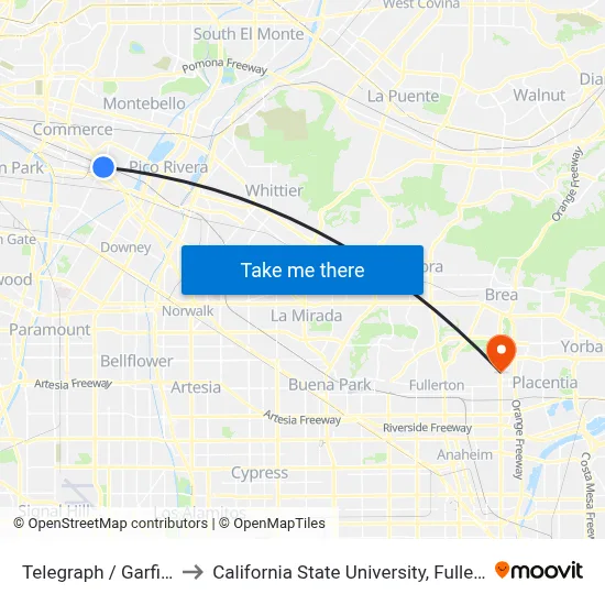 Telegraph / Garfield to California State University, Fullerton map