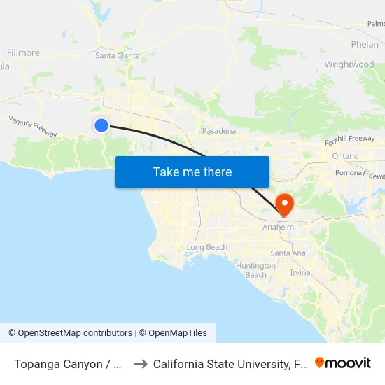 Topanga Canyon / Oxnard to California State University, Fullerton map