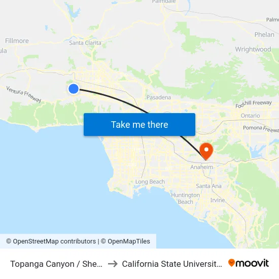 Topanga Canyon / Sherman Way to California State University, Fullerton map