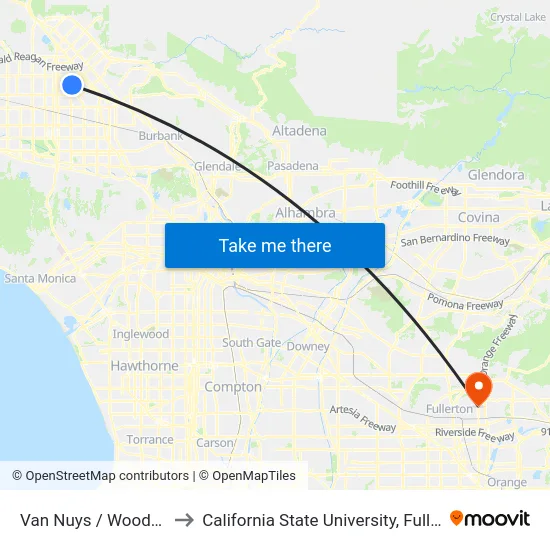 Van Nuys / Woodman to California State University, Fullerton map