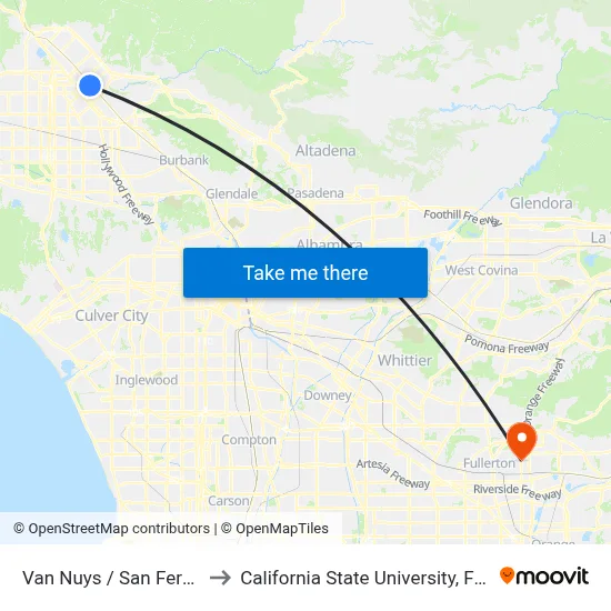 Van Nuys / San Fernando to California State University, Fullerton map