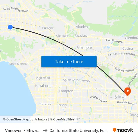 Vanowen / Etiwanda to California State University, Fullerton map