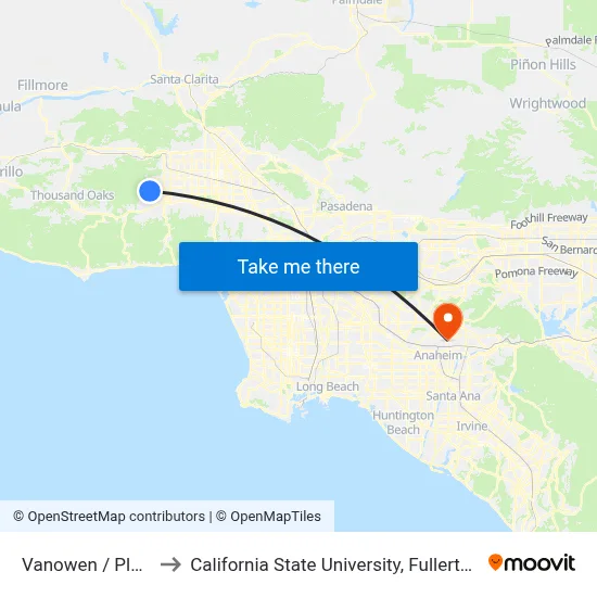 Vanowen / Platt to California State University, Fullerton map