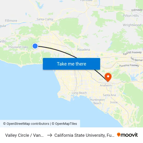 Valley Circle / Vanowen to California State University, Fullerton map