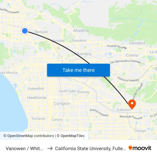 Vanowen / Whitsett to California State University, Fullerton map