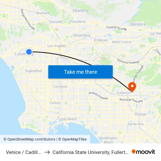 Venice / Cadillac to California State University, Fullerton map