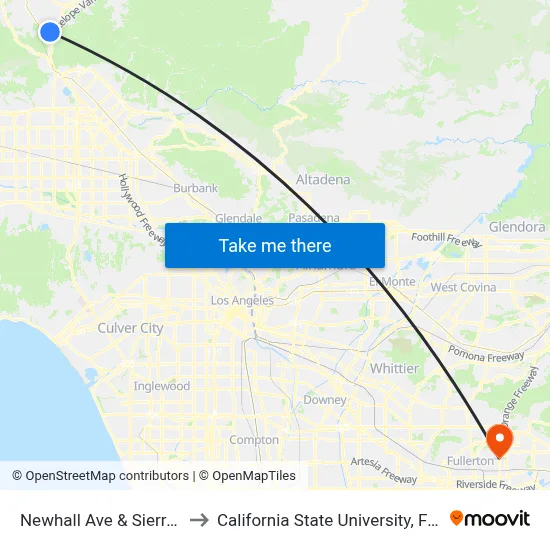 Newhall Ave & Sierra Hwy to California State University, Fullerton map