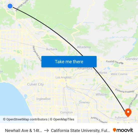 Newhall Ave & 14th St to California State University, Fullerton map