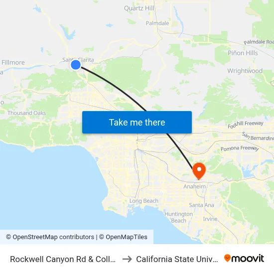 Rockwell Canyon Rd & College of the Canyons to California State University, Fullerton map