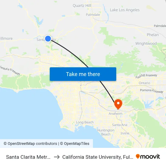 Santa Clarita Metrolink to California State University, Fullerton map