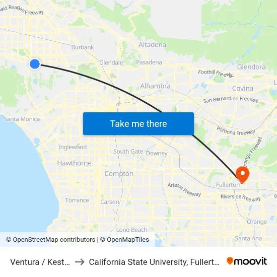 Ventura / Kester to California State University, Fullerton map