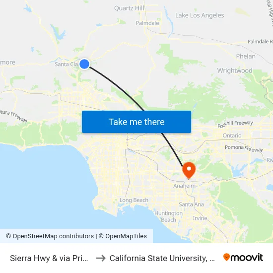 Sierra Hwy & via Princessa to California State University, Fullerton map