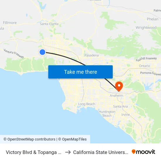 Victory Blvd & Topanga Canyon Blvd to California State University, Fullerton map