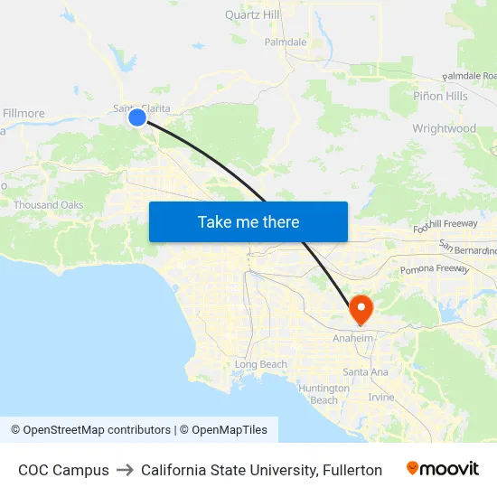 COC Campus to California State University, Fullerton map