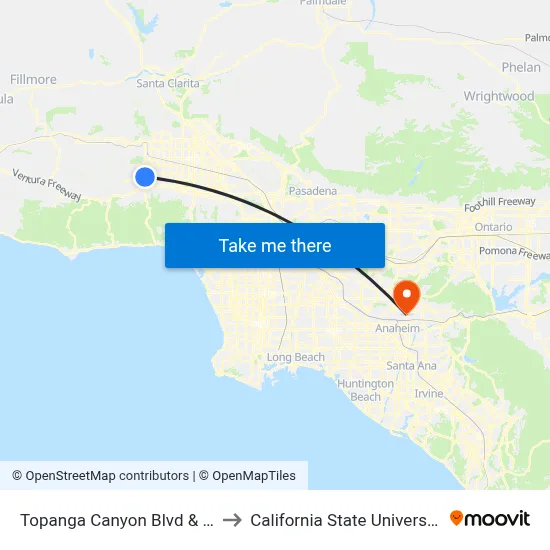 Topanga Canyon Blvd & Vanowen St to California State University, Fullerton map