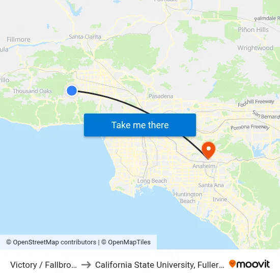 Victory / Fallbrook to California State University, Fullerton map