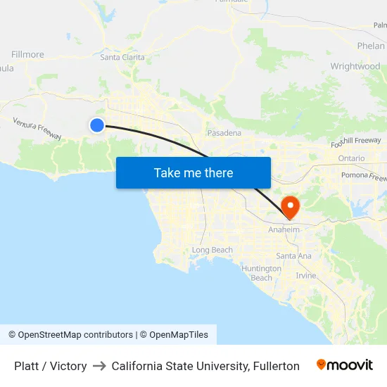 Platt / Victory to California State University, Fullerton map