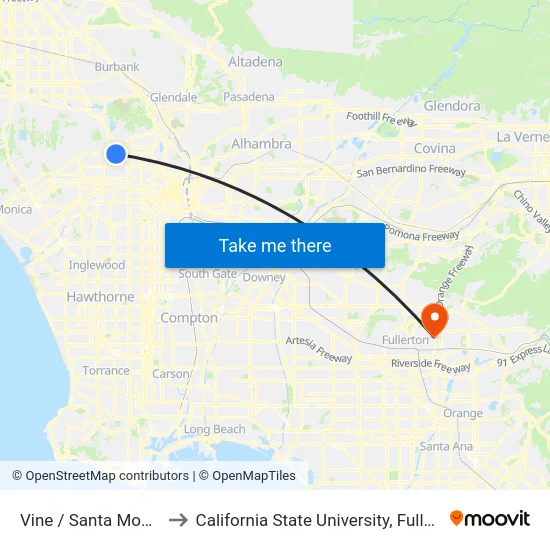 Vine / Santa Monica to California State University, Fullerton map