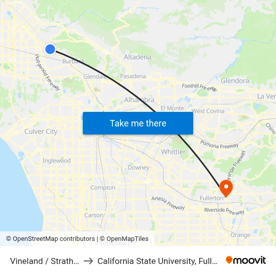 Vineland / Strathern to California State University, Fullerton map