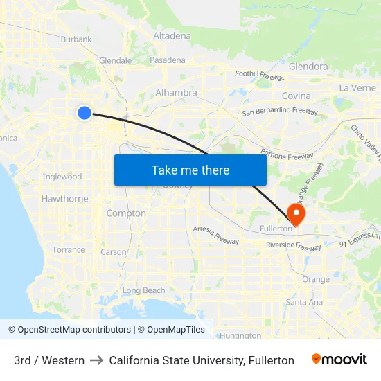 3rd / Western to California State University, Fullerton map