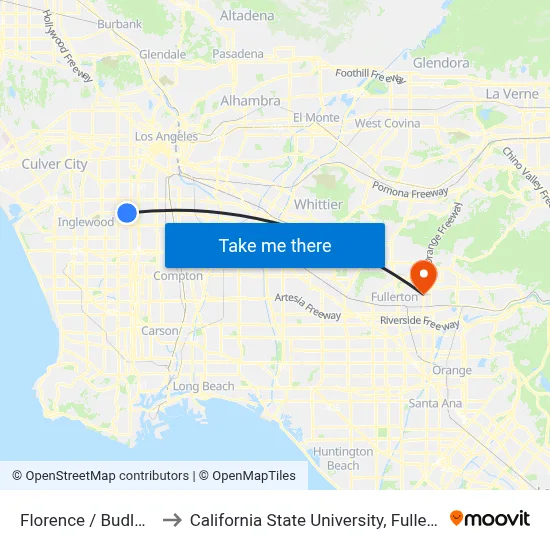 Florence / Budlong to California State University, Fullerton map