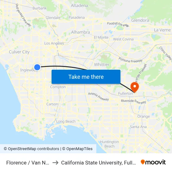 Florence / Van Ness to California State University, Fullerton map