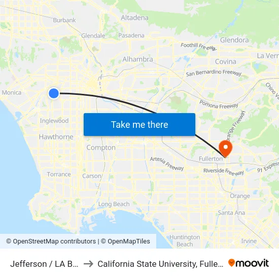 Jefferson / LA Brea to California State University, Fullerton map