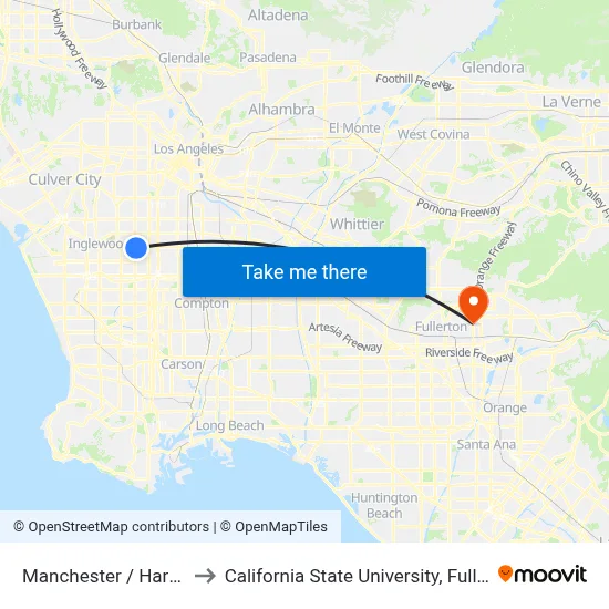 Manchester / Harvard to California State University, Fullerton map