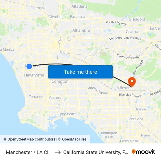 Manchester / LA Cienega to California State University, Fullerton map
