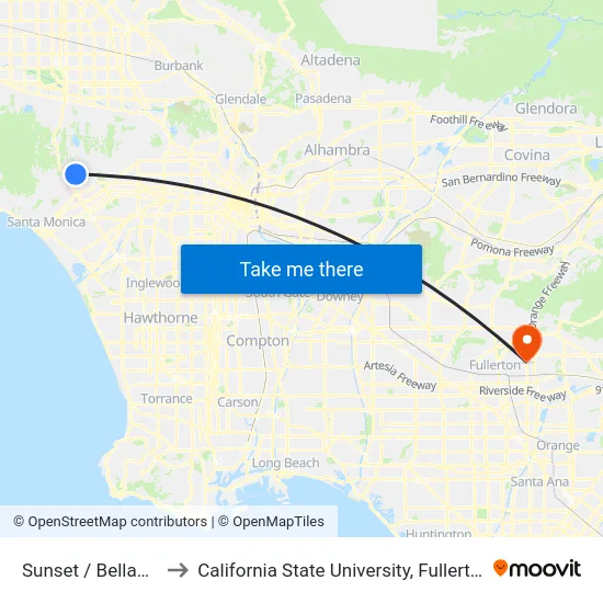 Sunset / Bellagio to California State University, Fullerton map