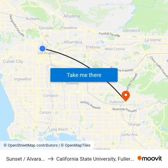 Sunset / Alvarado to California State University, Fullerton map