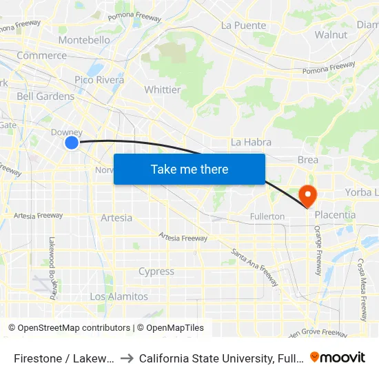 Firestone / Lakewood to California State University, Fullerton map