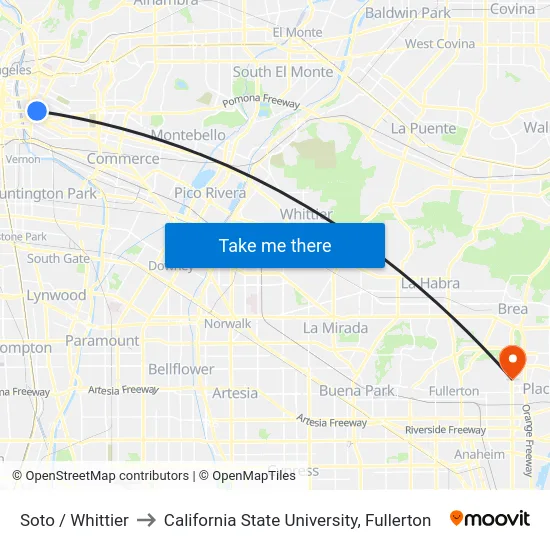 Soto / Whittier to California State University, Fullerton map