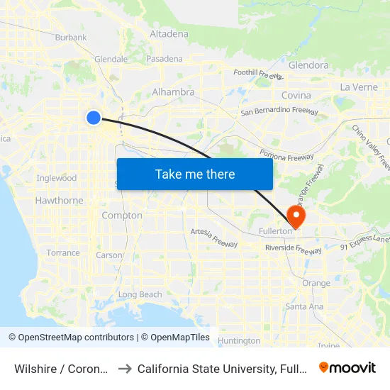 Wilshire / Coronado to California State University, Fullerton map