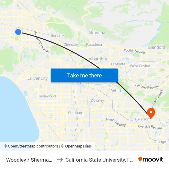 Woodley / Sherman Way to California State University, Fullerton map