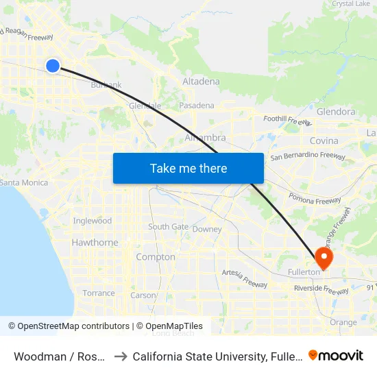 Woodman / Roscoe to California State University, Fullerton map