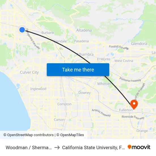 Woodman / Sherman Way to California State University, Fullerton map