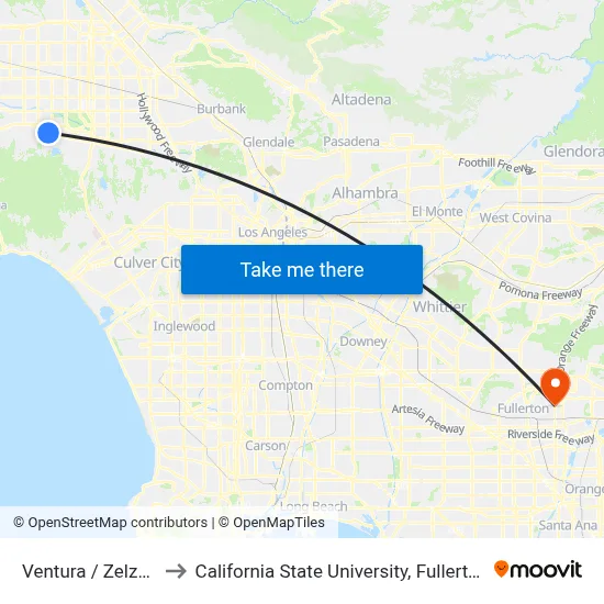 Ventura / Zelzah to California State University, Fullerton map