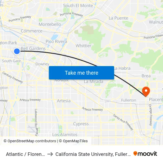Atlantic / Florence to California State University, Fullerton map