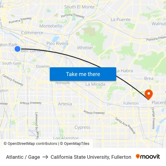 Atlantic / Gage to California State University, Fullerton map